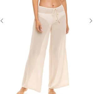 Free People Beige Open Knit High Rise Straight Leg Beach Coverup Pant